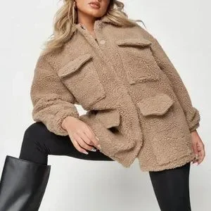 Missguided Jackets Coats Missguided Petite Brown Tan Teddy